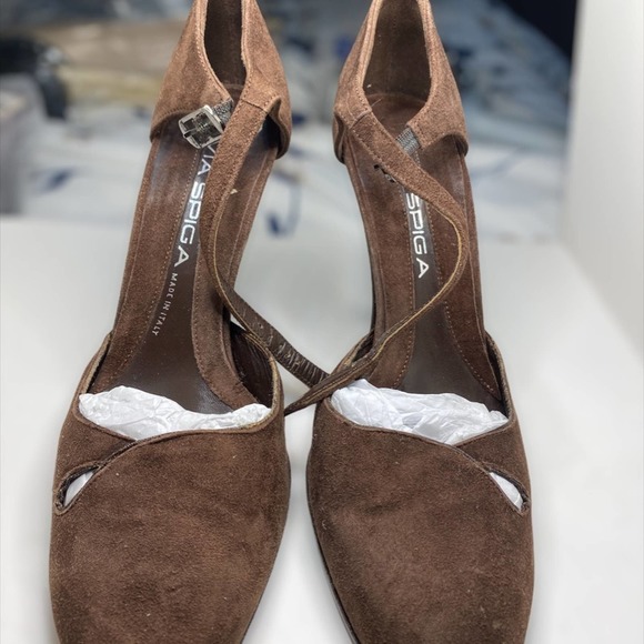 Via Spiga Ankle Strap Leather Pumps Brown - Picture 2 of 5